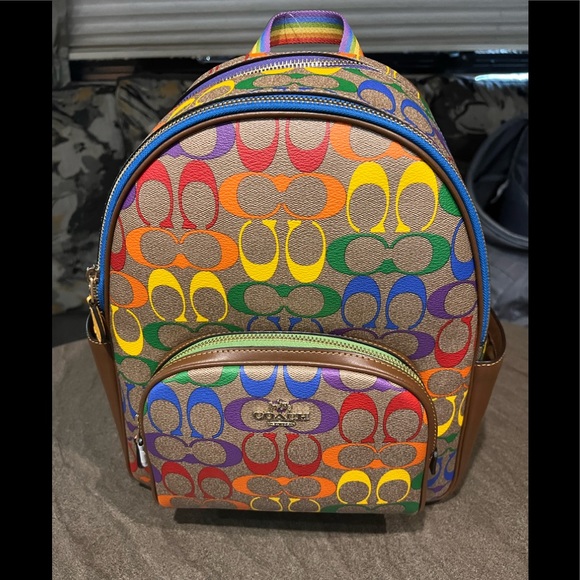 Coach Bags Nwt Coach Court Backpack In Rainbow Signature Canvas